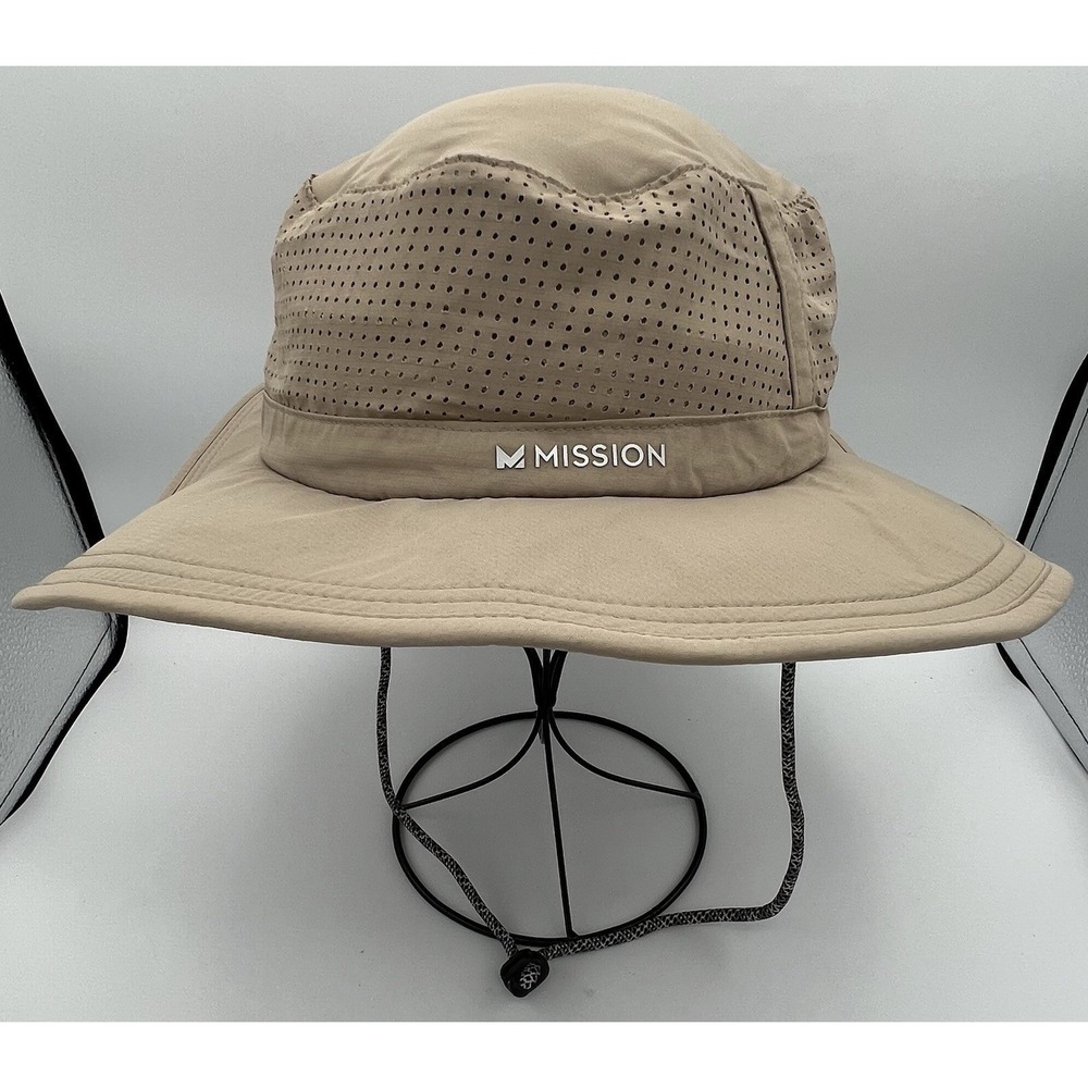 Mission Bucket Hat Vented Beige Khaki Unisex Adult Packable Logo Stretch OSFM